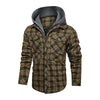 Classic Men's Long-Sleeved Plaid Jacket with Regular Fit, Fleece Lining, and Detachable Hood