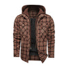 Dark Brown / 2XL Classic Men's Long-Sleeved Plaid Jacket with Regular Fit, Fleece Lining, and Detachable Hood