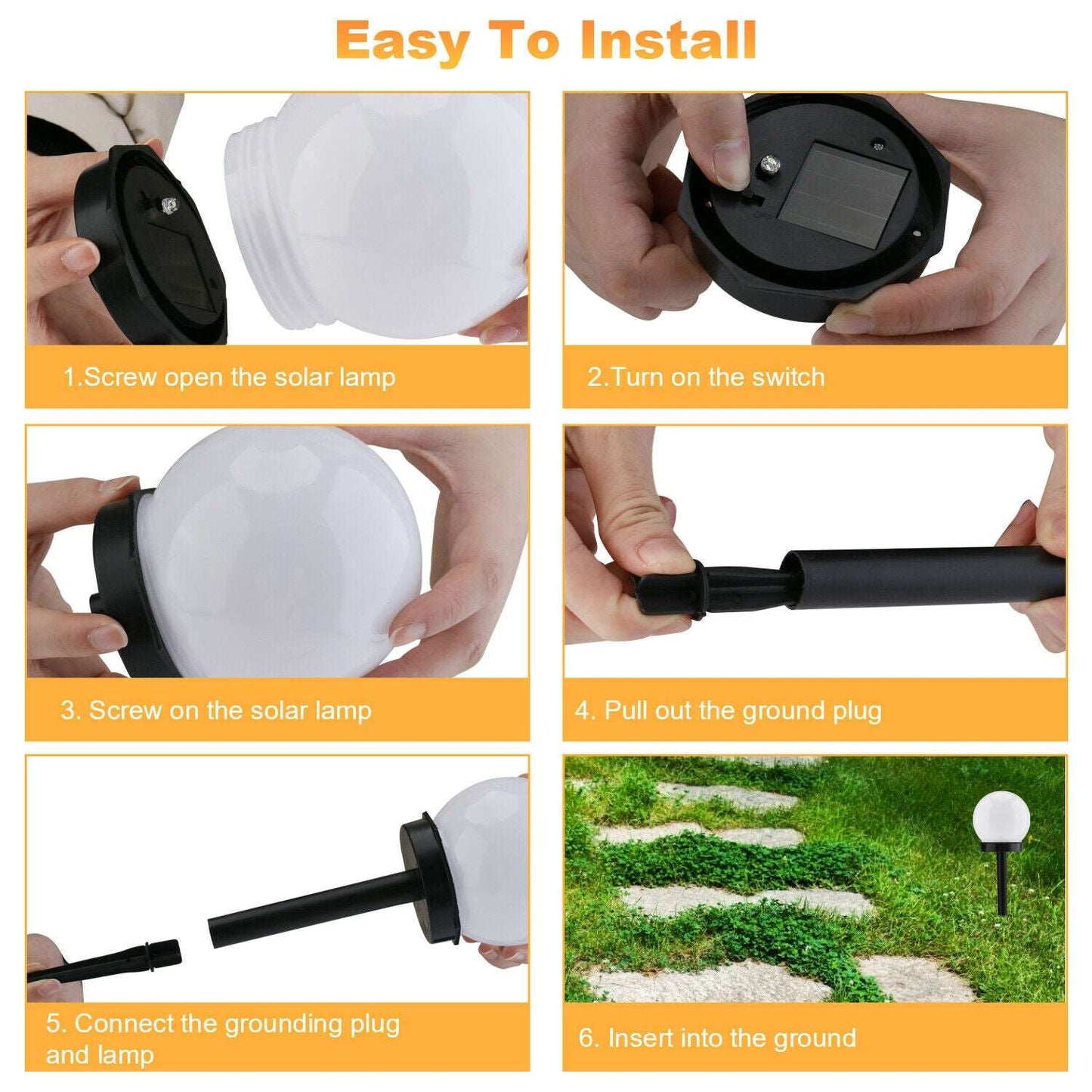 Cold White Solar Pathway Lights for Garden, Lawn, Patio, and Landscape - Decorative Ball Design for Outdoor Lighting outdoor lights hiparts   