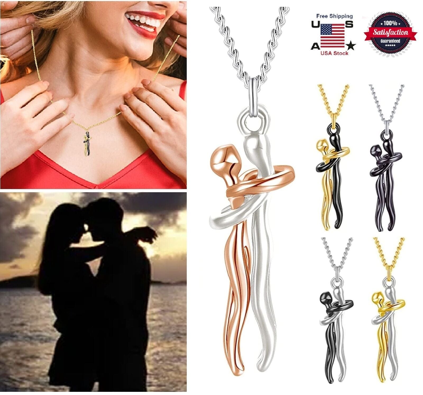 Couple Affectionate Hug Embrace Pendant Necklace Women Valentine'S Day Gifts US