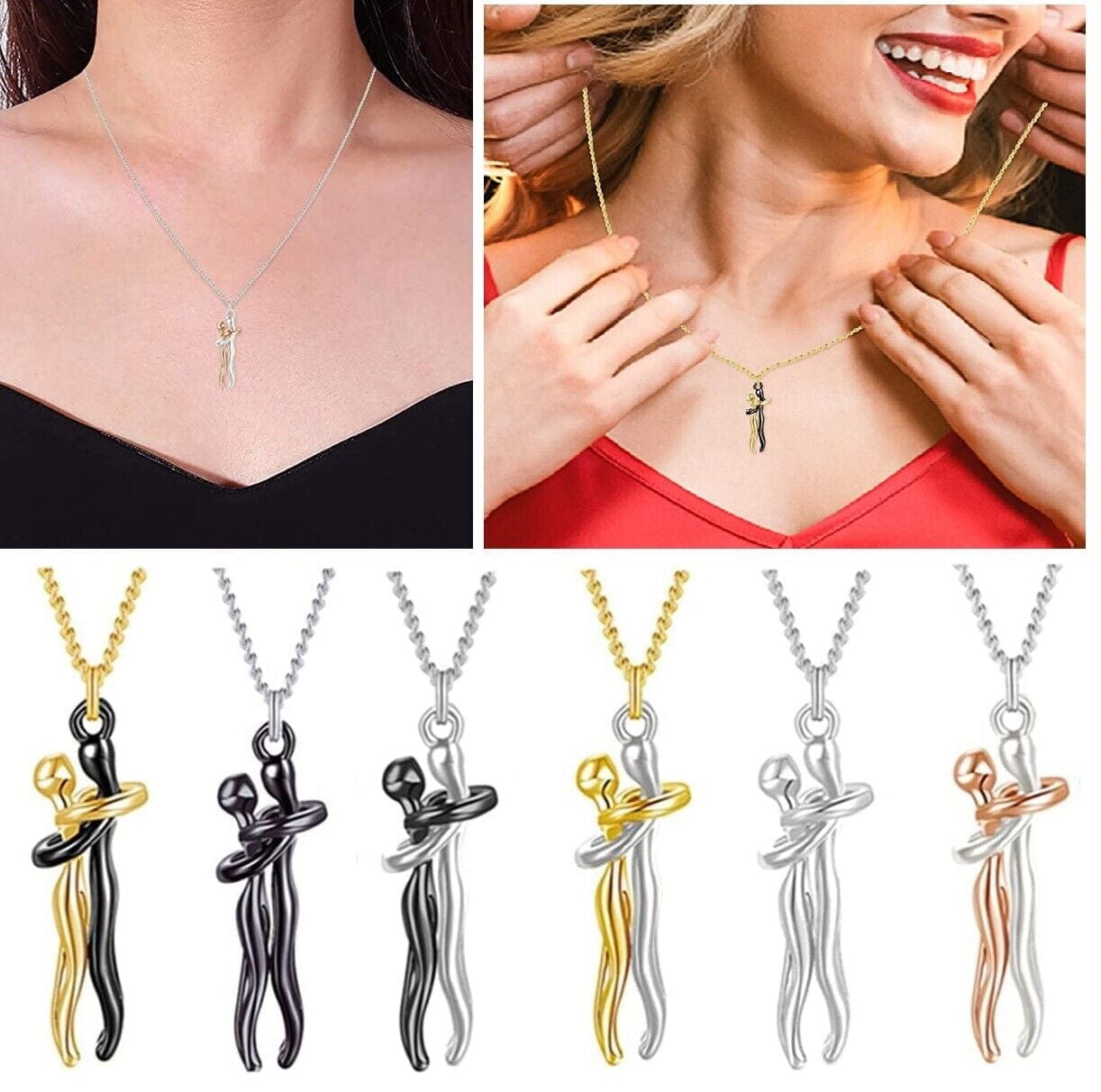 Couple Affectionate Hug Embrace Pendant Necklace Women Valentine'S Day Gifts US