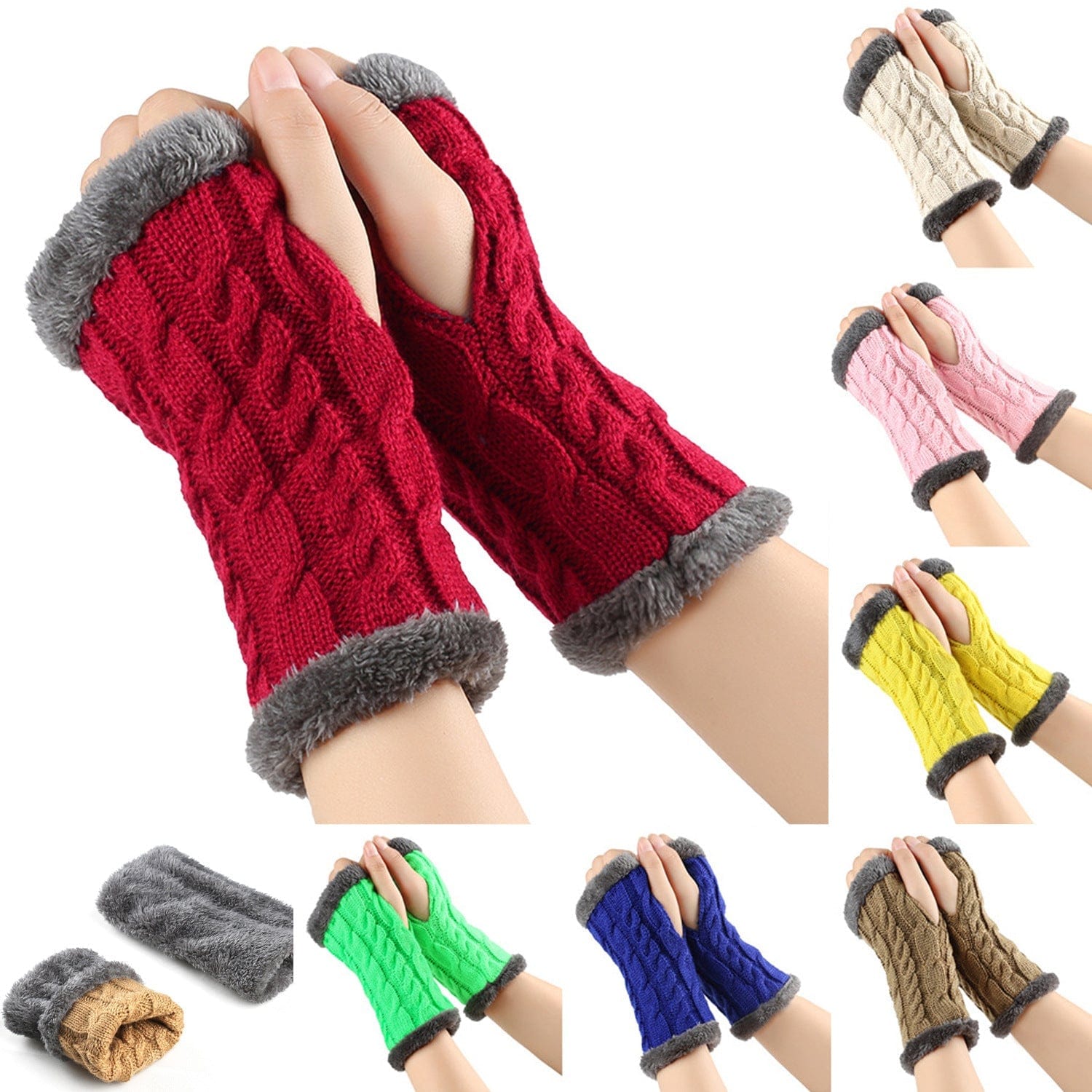 Cozy Winter Essentials: Knitted Fingerless Fleece Gloves with Plush Twist for Women's Warmth