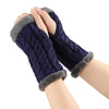 Navy Blue / One Size Cozy Winter Essentials: Knitted Fingerless Fleece Gloves with Plush Twist for Women's Warmth