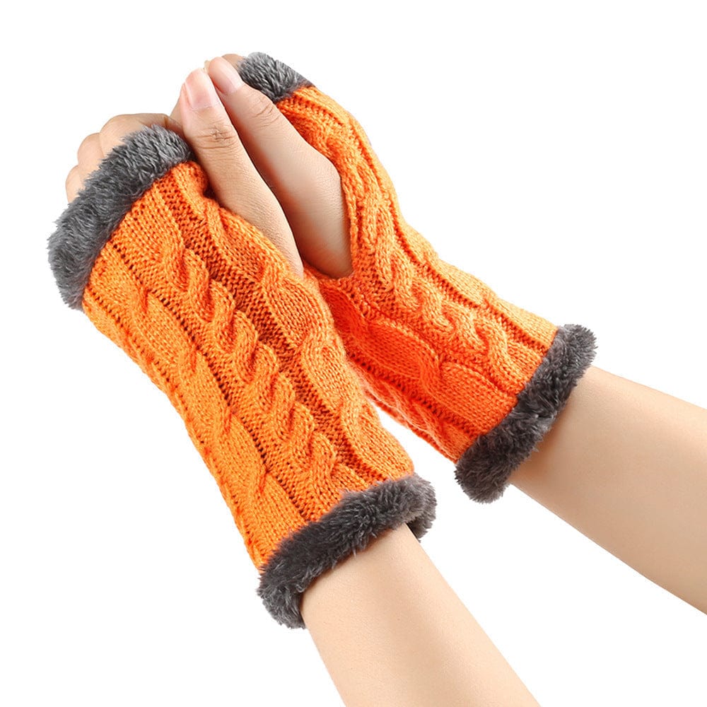 Orange / One Size Cozy Winter Essentials: Knitted Fingerless Fleece Gloves with Plush Twist for Women's Warmth