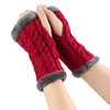 Wine Red / One Size Cozy Winter Essentials: Knitted Fingerless Fleece Gloves with Plush Twist for Women's Warmth