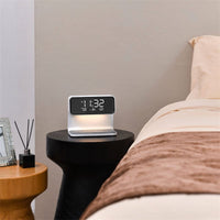 White Creative 3 In 1 Bedside Lamp Wireless Charging LCD Screen Alarm Clock  Wireless Phone Charger For Iphone