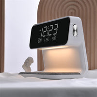 White Creative 3 In 1 Bedside Lamp Wireless Charging LCD Screen Alarm Clock  Wireless Phone Charger For Iphone
