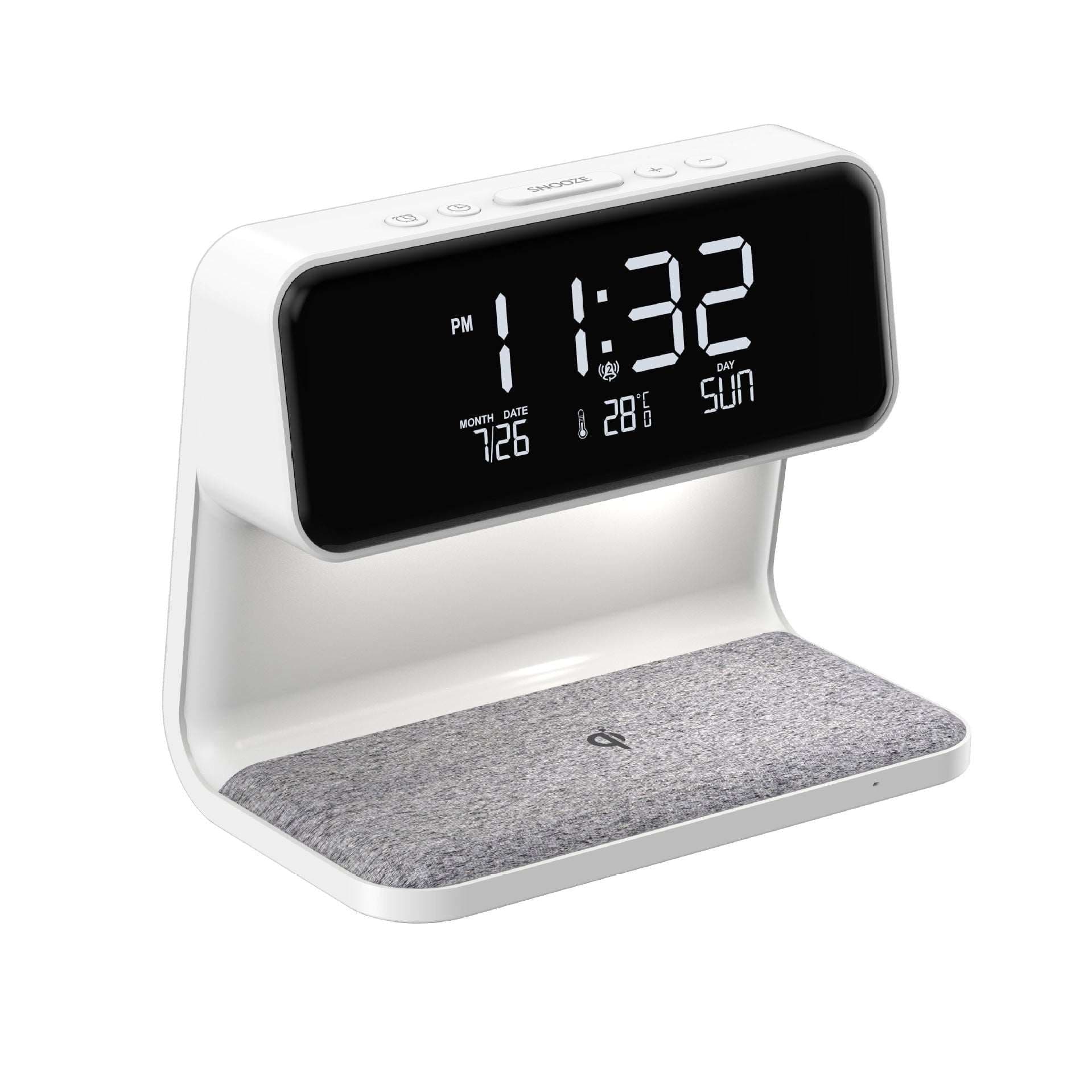 White Creative 3 In 1 Bedside Lamp Wireless Charging LCD Screen Alarm Clock  Wireless Phone Charger For Iphone