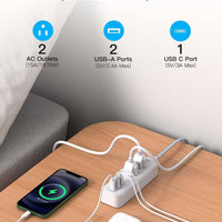 White / 5 Ft Cruise Essentials, USB C Travel Power Strip, Flat Plug Power Strip with 2 Outlets 3 USB Ports (1 USB C), 5Ft Extension Cord Charging Station, Non Surge Protector for Cruise Ship, Travel, Home