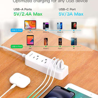 White / 5 Ft Cruise Essentials, USB C Travel Power Strip, Flat Plug Power Strip with 2 Outlets 3 USB Ports (1 USB C), 5Ft Extension Cord Charging Station, Non Surge Protector for Cruise Ship, Travel, Home