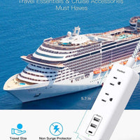 White / 5 Ft Cruise Essentials, USB C Travel Power Strip, Flat Plug Power Strip with 2 Outlets 3 USB Ports (1 USB C), 5Ft Extension Cord Charging Station, Non Surge Protector for Cruise Ship, Travel, Home