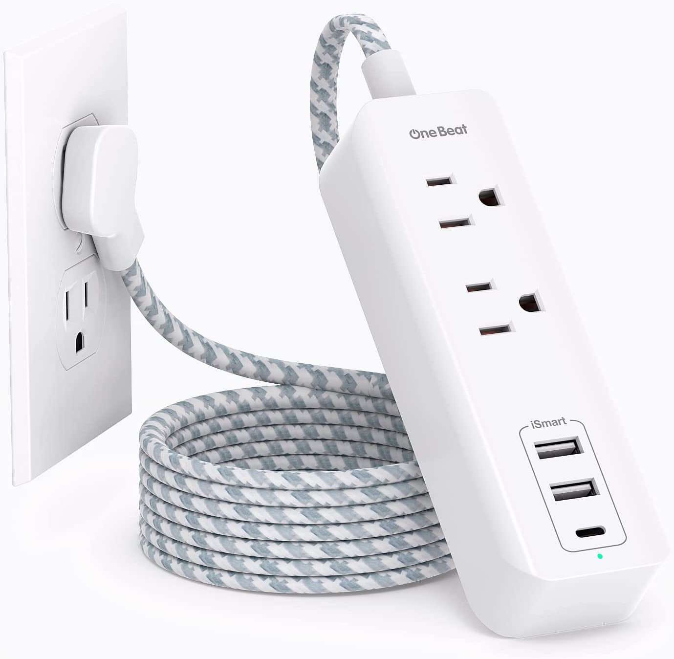 White / 5 Ft Cruise Essentials, USB C Travel Power Strip, Flat Plug Power Strip with 2 Outlets 3 USB Ports (1 USB C), 5Ft Extension Cord Charging Station, Non Surge Protector for Cruise Ship, Travel, Home