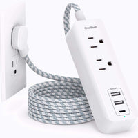 White / 5 Ft Cruise Essentials, USB C Travel Power Strip, Flat Plug Power Strip with 2 Outlets 3 USB Ports (1 USB C), 5Ft Extension Cord Charging Station, Non Surge Protector for Cruise Ship, Travel, Home