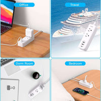 White / 5 Ft Cruise Essentials, USB C Travel Power Strip, Flat Plug Power Strip with 2 Outlets 3 USB Ports (1 USB C), 5Ft Extension Cord Charging Station, Non Surge Protector for Cruise Ship, Travel, Home
