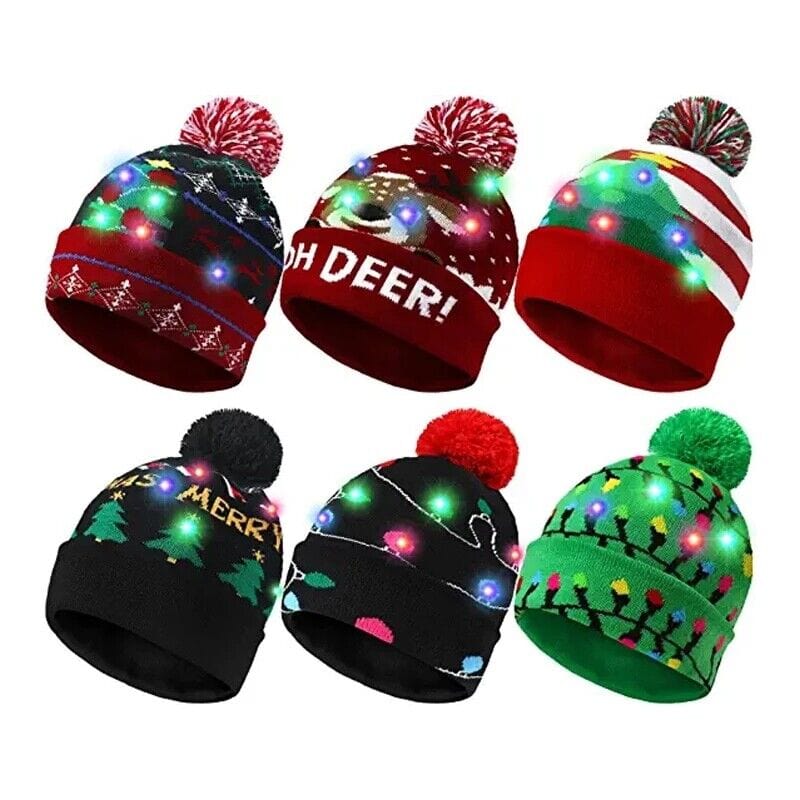 Santa Claus Cute LED Christmas Hat Light up Christmas Knitted Beanie Holiday Hat Warm Cap US