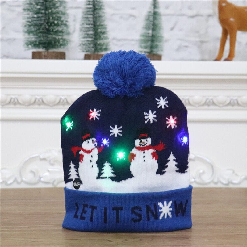 Snowman-Navy Cute LED Christmas Hat Light up Christmas Knitted Beanie Holiday Hat Warm Cap US