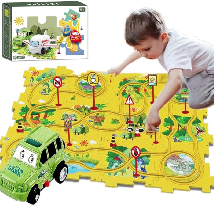 25 PCS Puzzle Car Tracks with Vehicles - Educational Montessori Toys for 3+ Years