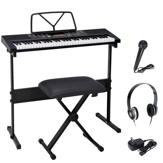 61-Key Electronic Keyboard Piano Bundle with Stool, Headphones, Microphone, and Stand