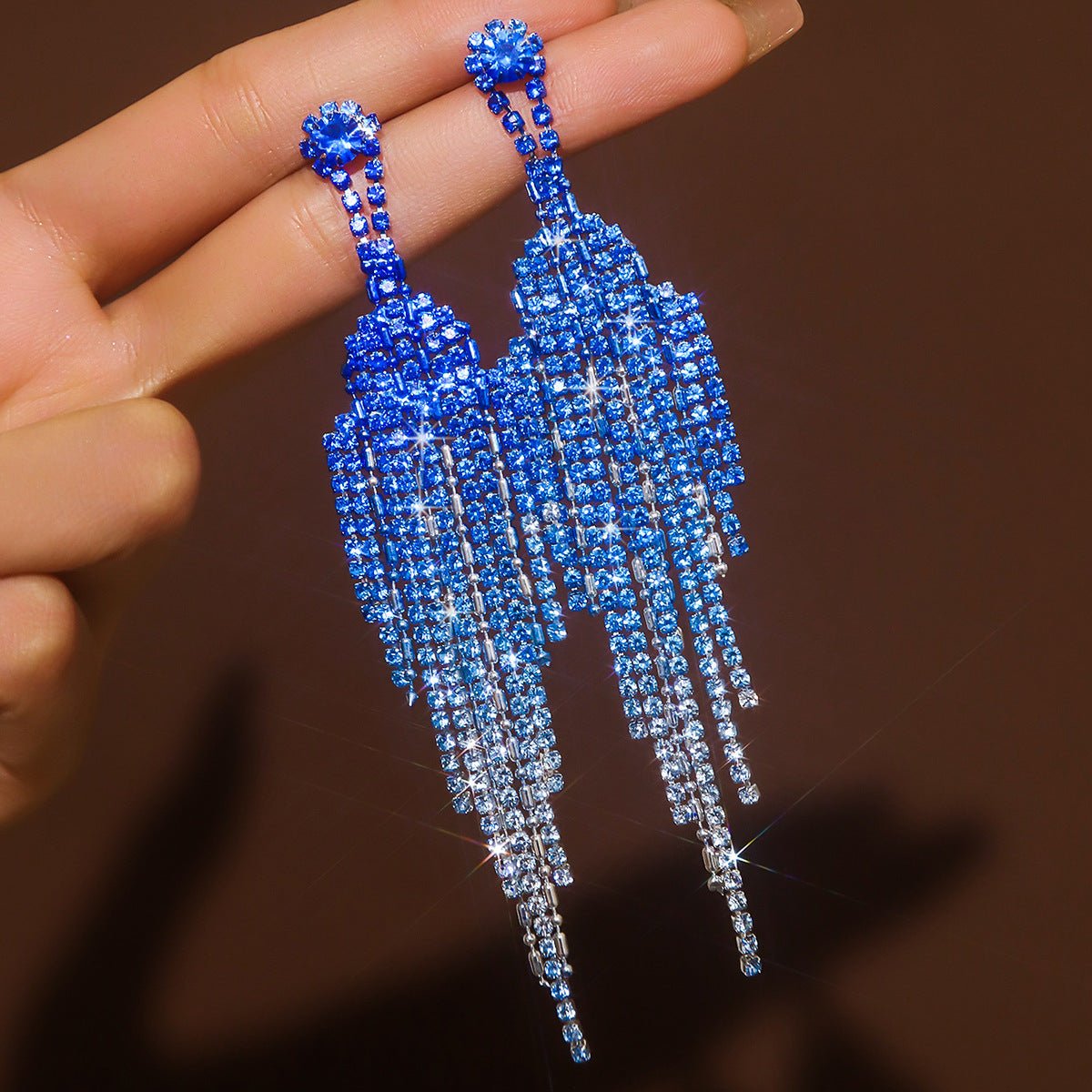 Unique Design Earrings with Full Rhinestone Tassel