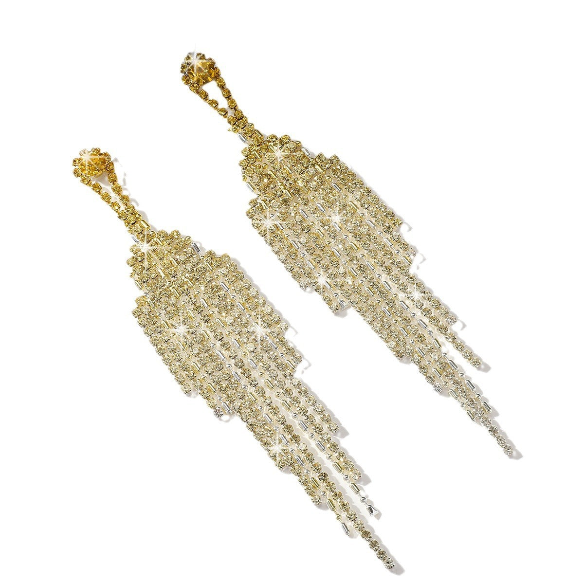 Unique Design Earrings with Full Rhinestone Tassel