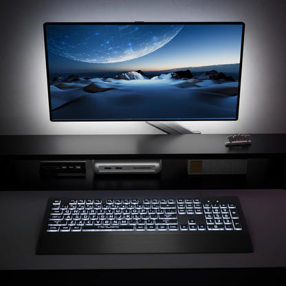 Large Print Keyboard for Seniors,Visually Impaired-High Contrast Black Keys,White Backlit with Cover,Wired USB 104 Full Size-Easy to Read Big Letters for Macular Degeneration Low Vision (No Glare)