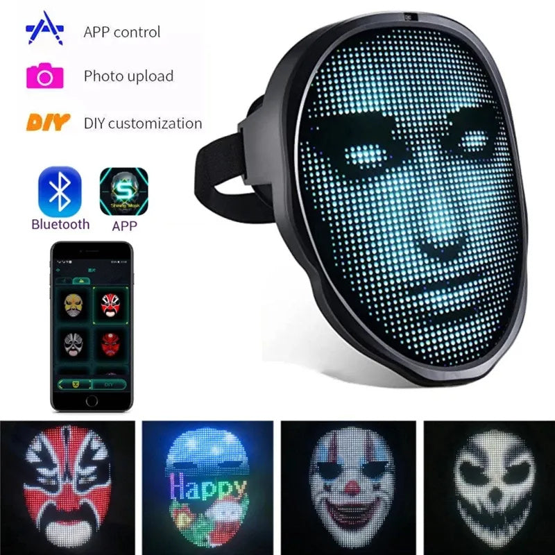 Halloween Full Color LED Luminous Face Changing Mask - Party & Bar Props