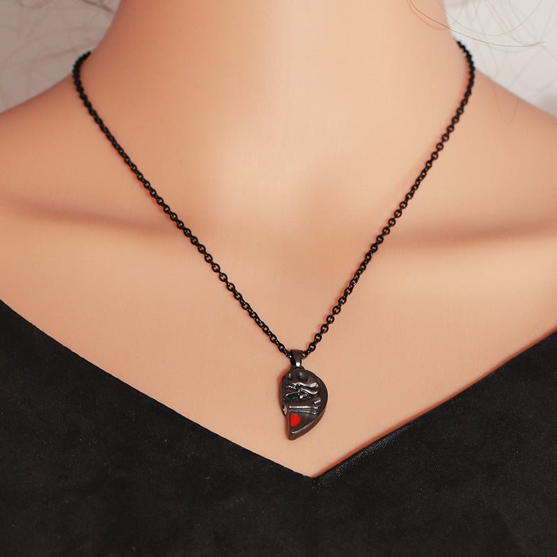 Halloween Couple Necklace: Heart-Shaped Skull Pendant