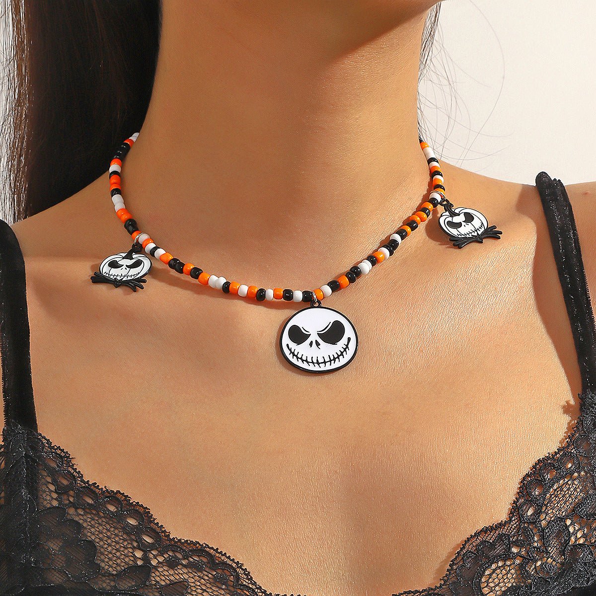 Halloween Pendant Necklace with Bat, Ghost, Skull, and Pumpkin