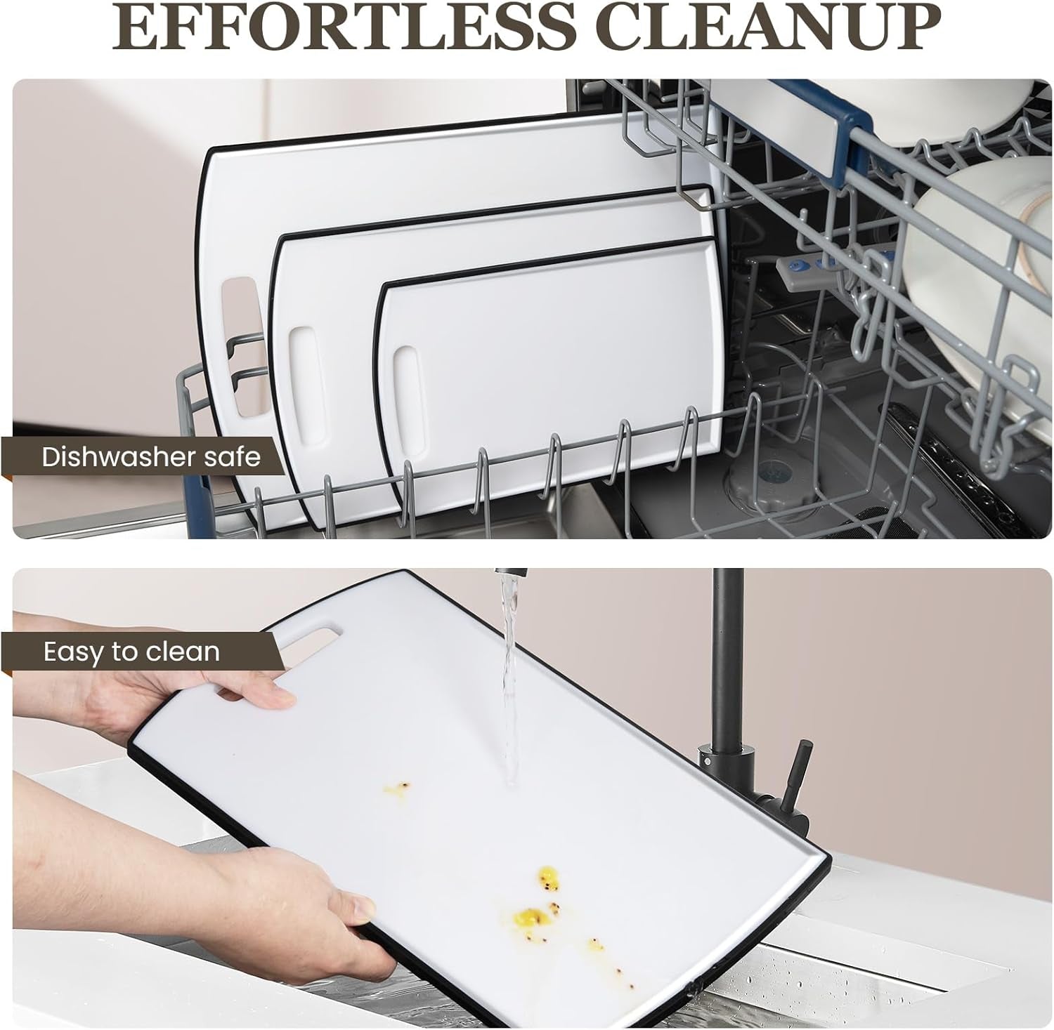 Non-Slip Cutting Board Set of 3 – Extra Large Dishwasher Safe Plastic Chopping Boards with Juice Grooves & Easy Grip Handles