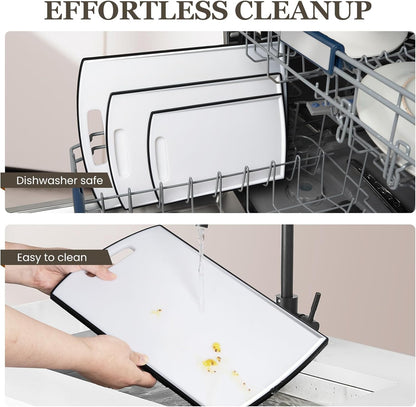 Non-Slip Cutting Board Set of 3 – Extra Large Dishwasher Safe Plastic Chopping Boards with Juice Grooves & Easy Grip Handles