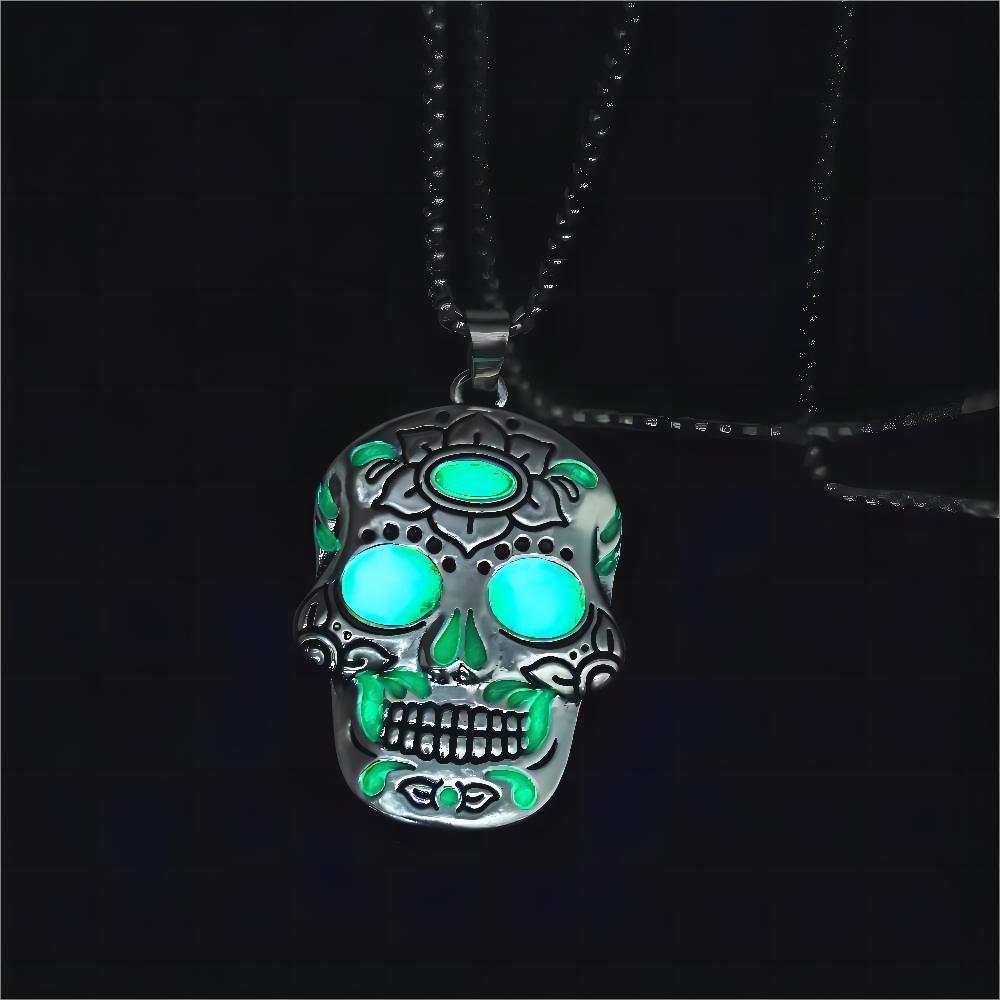 Halloween Skull Necklace with Day of the Dead Lotus Pattern