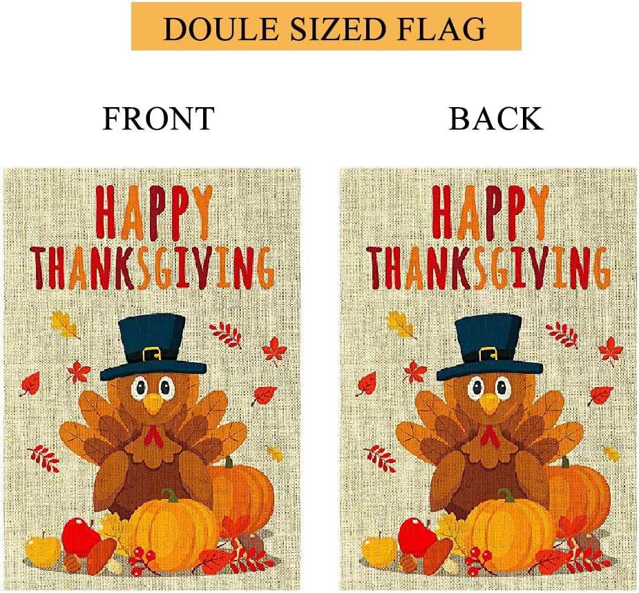 Fall Thanksgiving 10 Decorative Happy Thanksgiving Turkey Garden Flag 12 X 18 Doule-Sized Autumn Harvest Yard Flag