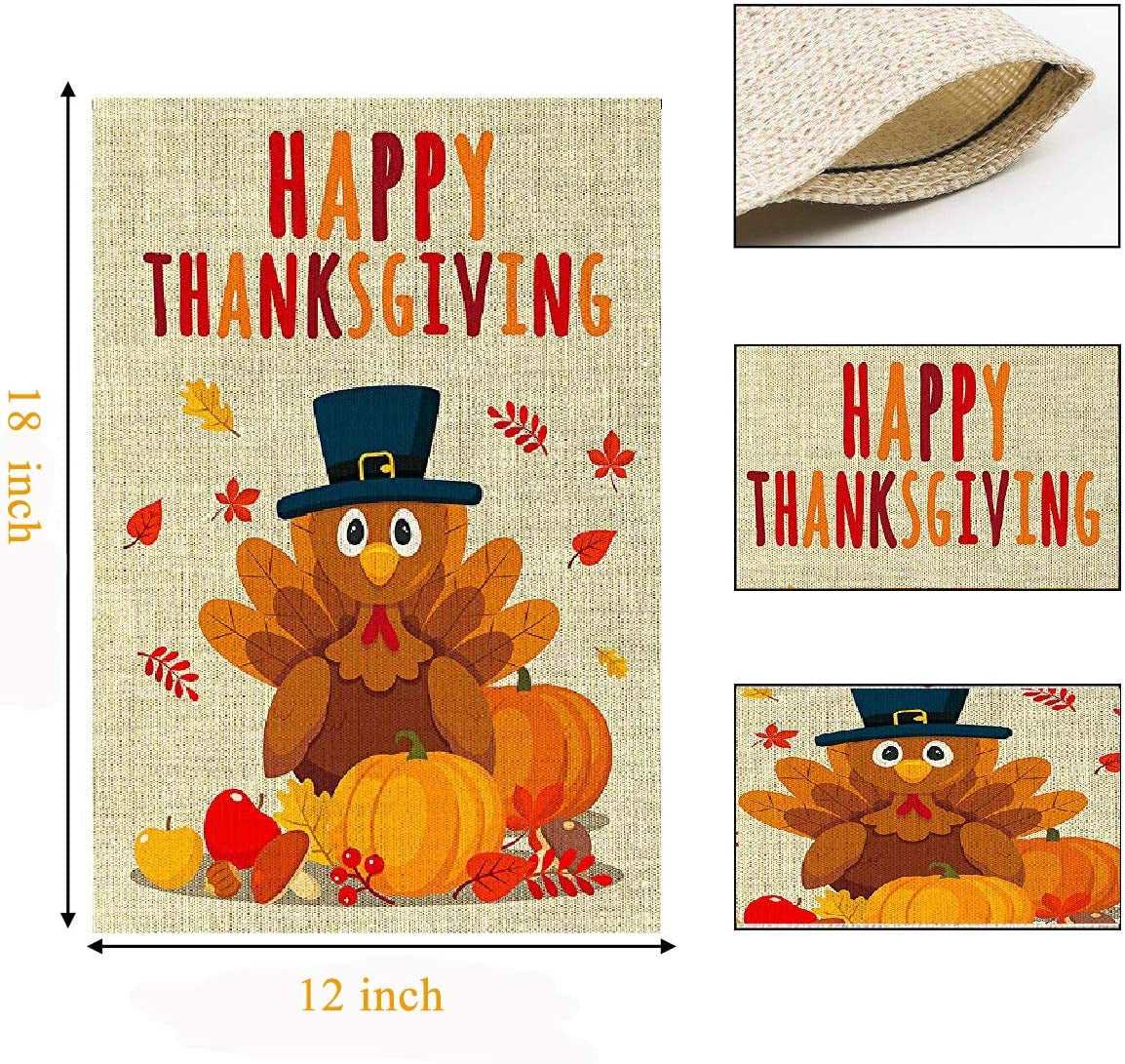 Fall Thanksgiving 10 Decorative Happy Thanksgiving Turkey Garden Flag 12 X 18 Doule-Sized Autumn Harvest Yard Flag