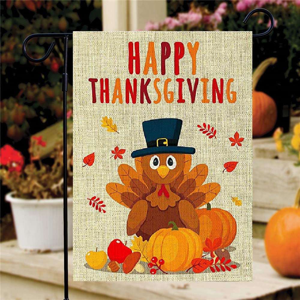 Fall Thanksgiving 10 Decorative Happy Thanksgiving Turkey Garden Flag 12 X 18 Doule-Sized Autumn Harvest Yard Flag