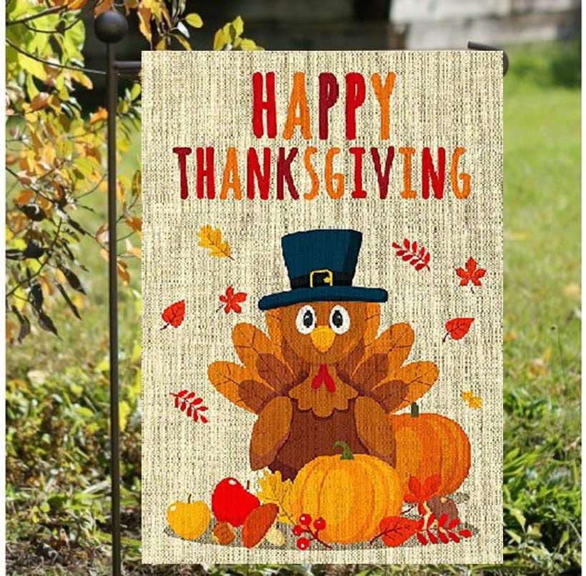 Fall Thanksgiving 10 Decorative Happy Thanksgiving Turkey Garden Flag 12 X 18 Doule-Sized Autumn Harvest Yard Flag