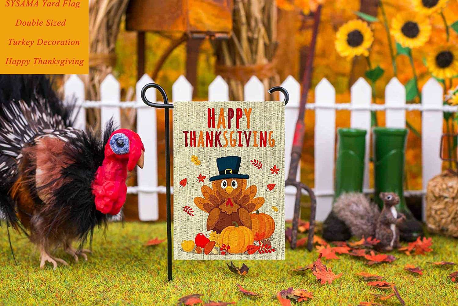 Fall Thanksgiving 10 Decorative Happy Thanksgiving Turkey Garden Flag 12 X 18 Doule-Sized Autumn Harvest Yard Flag