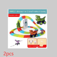 96Sections 2pcs Dino & Duck Adventure Track Set: Interactive Learning Toy with Anti-Gravity, Light, Music
