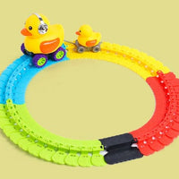 Rhubarb duck 144sections Dino & Duck Adventure Track Set: Interactive Learning Toy with Anti-Gravity, Light, Music