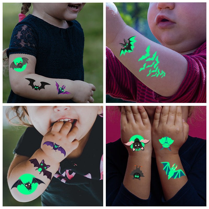 Halloween Glowing Bat Tattoo Stickers - Fake Tattoos for Face, Arms & Legs, Kids Body Art