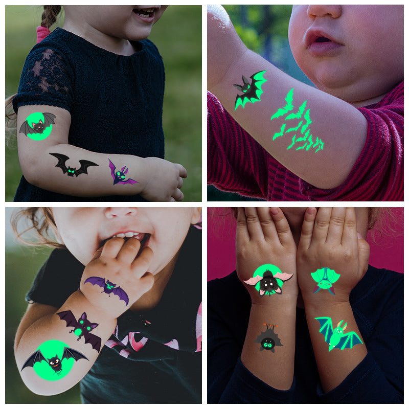 Halloween Glowing Bat Tattoo Stickers - Fake Tattoos for Face, Arms & Legs, Kids Body Art