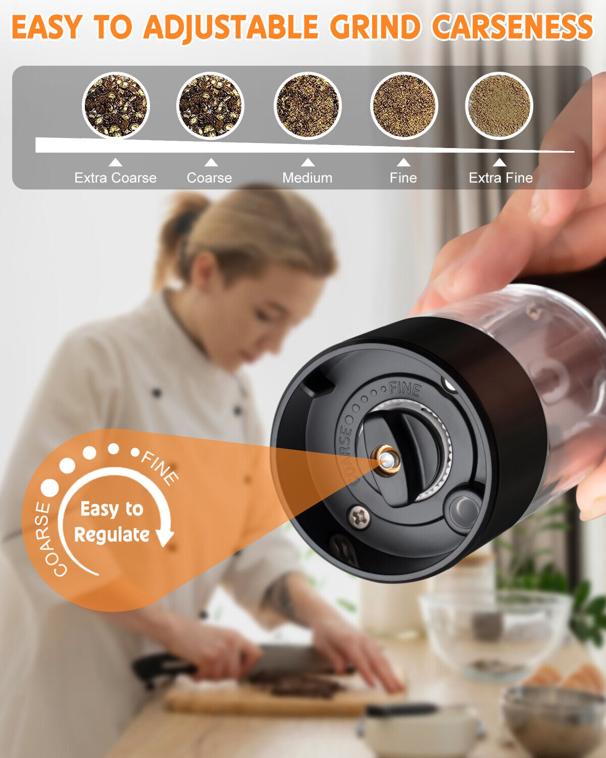 Battery Powered Electric Salt and Pepper Grinders with Adjustable Coarseness