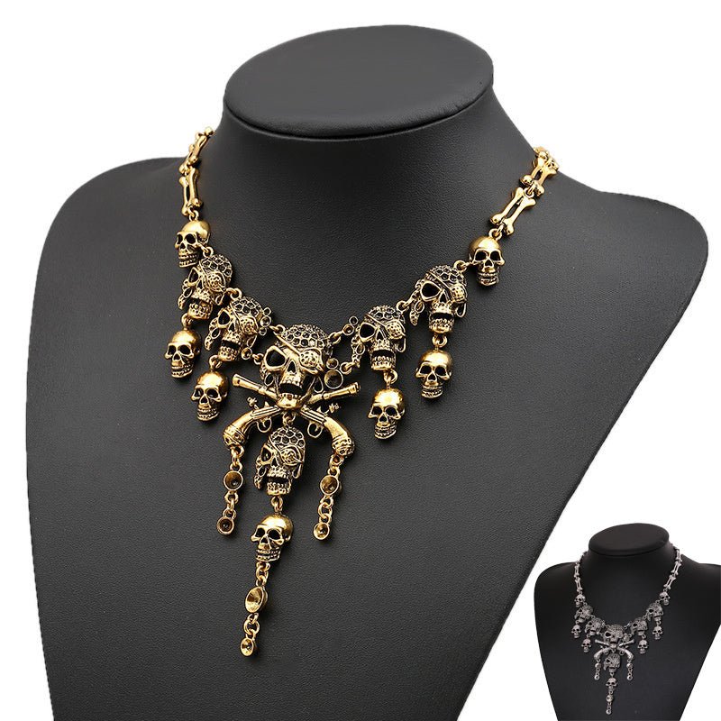 Punk Style Skull Necklace with Tassel for Halloween