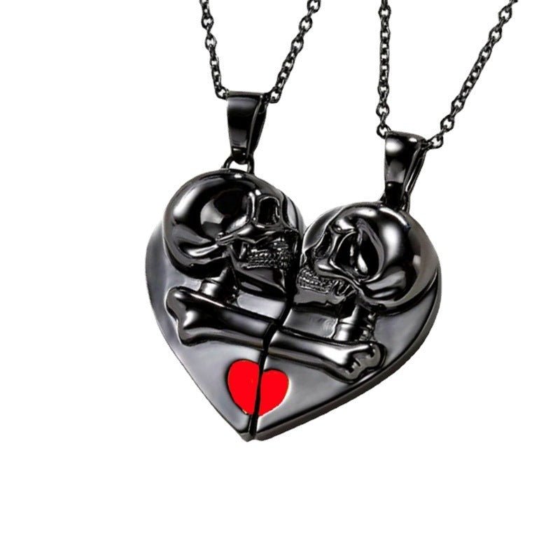 Halloween Couple Necklace: Heart-Shaped Skull Pendant