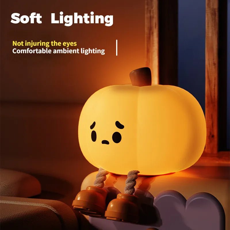 Halloween Pumpkin Night Light - Cute Soft Silicone, Touch Dimmable, Rechargeable Bedside Lamp