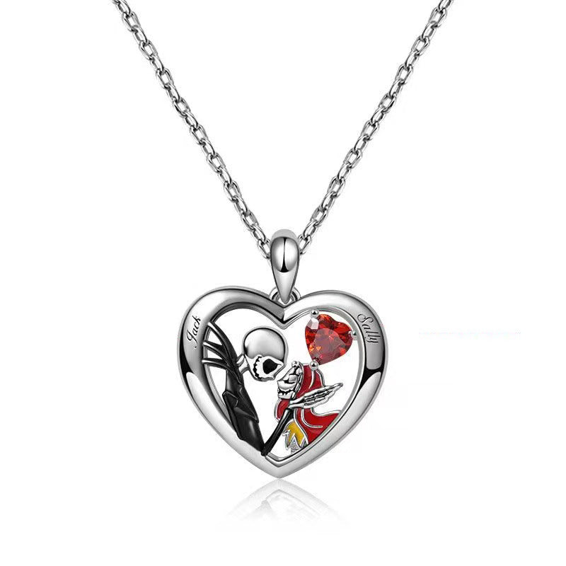 Couple Halloween Jewelry: Heart Skull Pendant Necklace