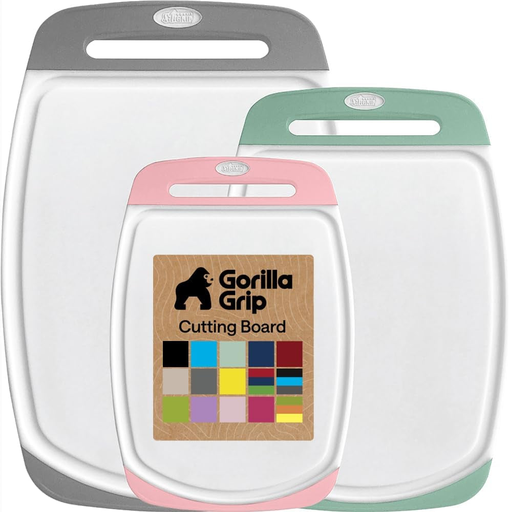BPA Free Cutting Board Set of 3 – Non Slip Plastic Kitchen Boards with Juice Grooves