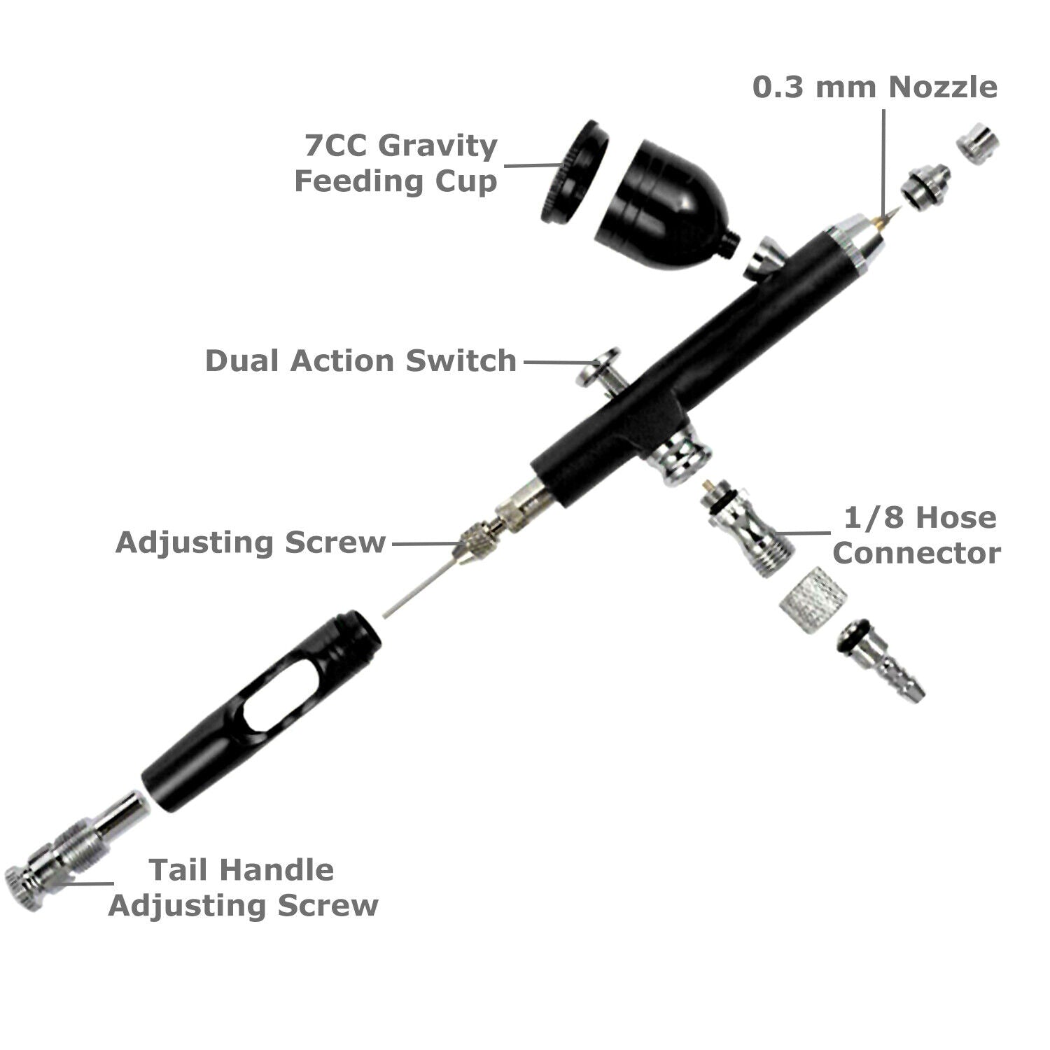 Dual Action Gravity Feed 0.3Mm Gun Spray Airbrush Nail Art Paint Tattoo Tool Set