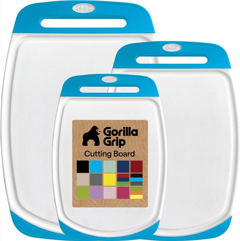 BPA Free Cutting Board Set of 3 – Non Slip Plastic Kitchen Boards with Juice Grooves