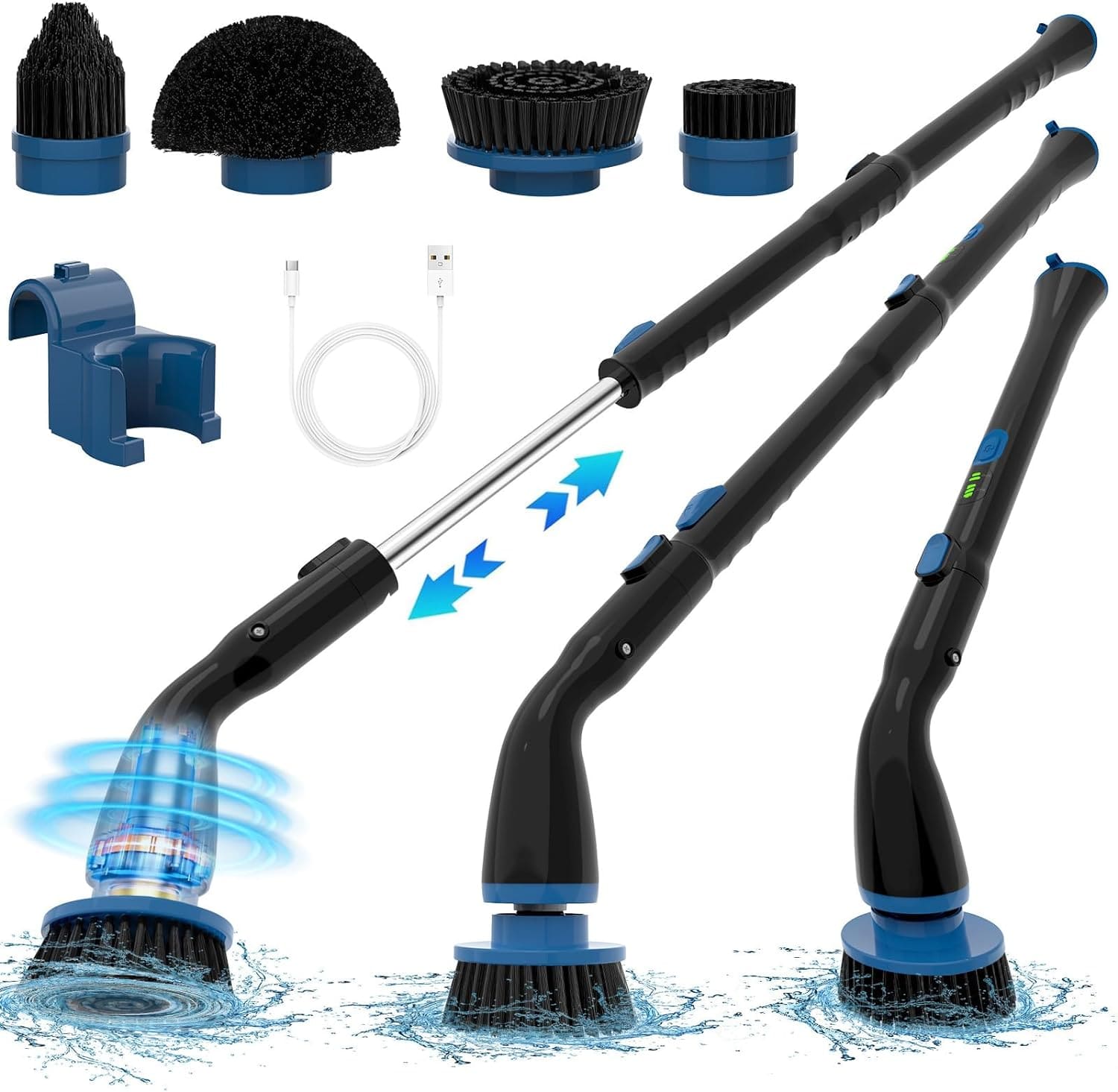 Black Electric Spin Scrubber, Cordless Cleaning Brush With 4 Replaceable Brush Heads And Adjustable Extension 1