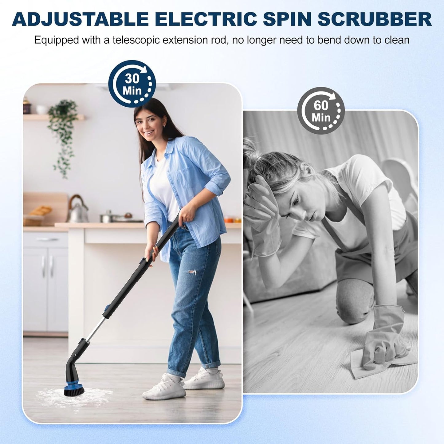 Black Electric Spin Scrubber, Cordless Cleaning Brush With 4 Replaceable Brush Heads And Adjustable Extension 2
